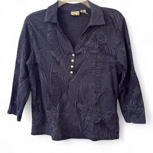 Caribbean Joe Women's Short Sleeve Navy Shirt M